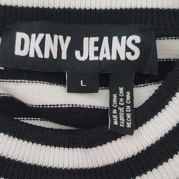 DKNY Jeans Breton stripe women's crop top black/white Size Large Fisherman - Picture 6 of 7